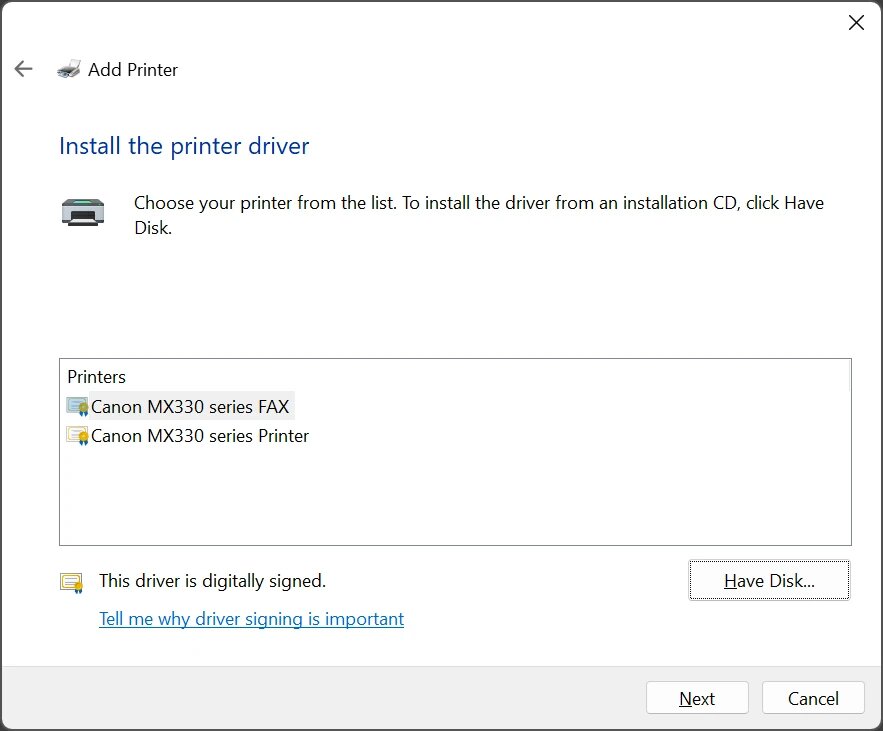 Canon PIXMA MX330 printer — compatible cartridges available